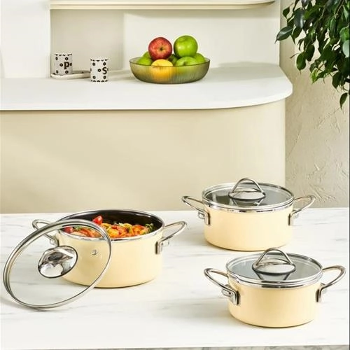 سرویس قابلمه متوسط لعابی 6 پارچه کاراجا Erva کرم