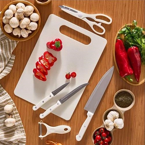 سرویس چاقو با تخته برش 6 پارچه کاراجا مدل Sharp کرم