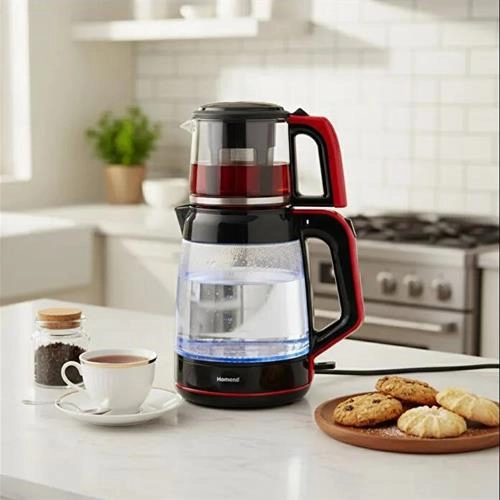 چای ساز شیشه هومند مدل Infinity XL 1764H مشکی قرمز