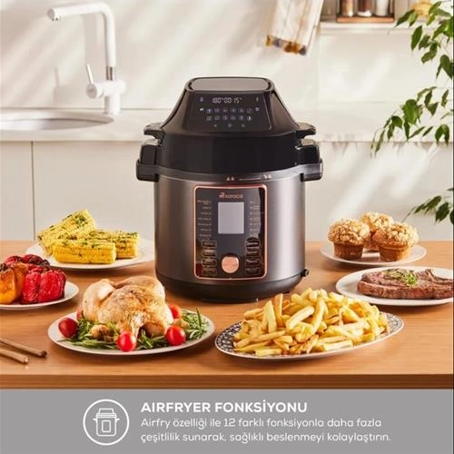 هواپز و زودپز چند منظوره کاراجا Cooker 2 in 1 6L مشکی مات