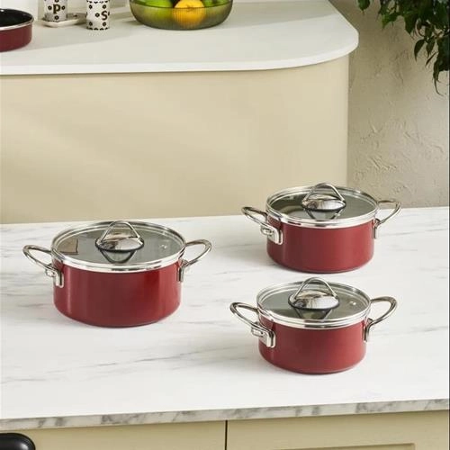 سرویس قابلمه متوسط لعابی 6 پارچه کاراجا Erva زرشکی