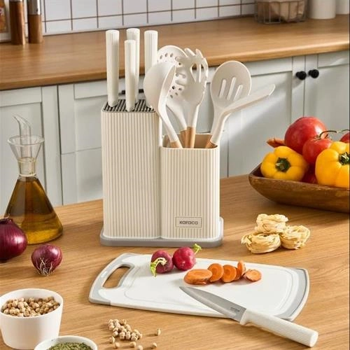 سرویس چاقو و تخته برش 12 پارچه کاراجا Massimo کرم