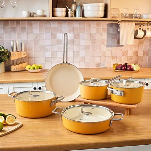 سرویس قابلمه 9 پارچه کاراجا Refika Swiss Crystal زرد خردلی