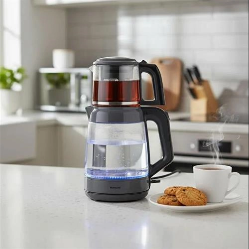 چای ساز شیشه هومند مدل Infinity XL 1764H مشکی خاکستری