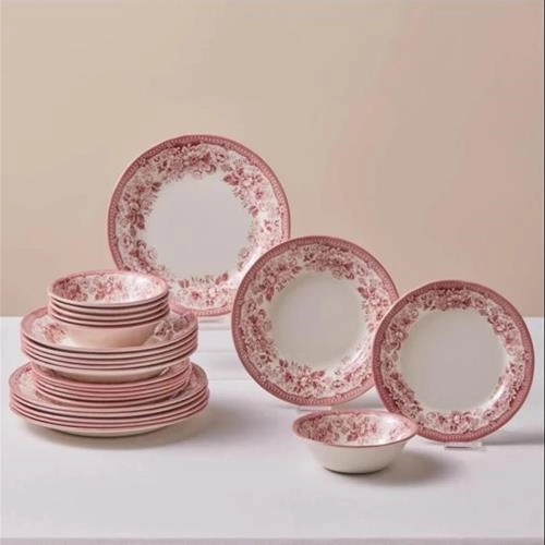 سرویس غذاخوری 24 پارچه 6 نفره کاراجا Diana Rose صورتی
